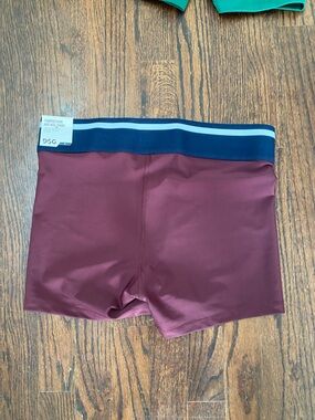 DSG Burgundy Bike Shorts with Navy and Light Blue Waistband